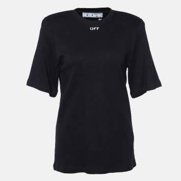 Pre Owned Off-White Black Logo Print Cotton Padded Shoulder T-Shirt S