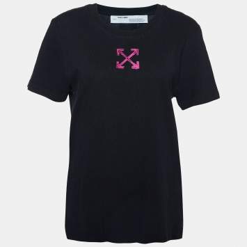 Pre Owned Off-White Black Painted Arrow Print Cotton Crew Neck T-Shirt L