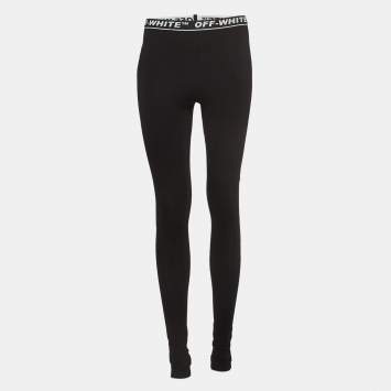 Pre Owned Off-White Black Logo Intarsia Knit Active Wear Leggings M
