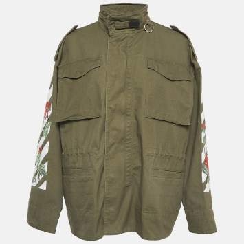 Pre Owned Off-White c/o Virgil Abloh Green Embroidered Cotton Parka Jacket M