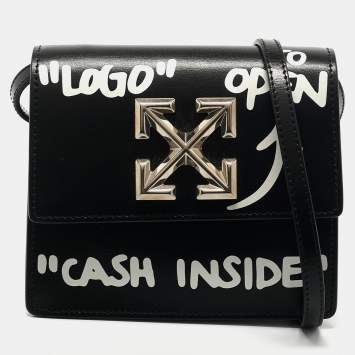 Pre Owned Off-White Black Leather Jitney Cash Inside Crossbody Bag