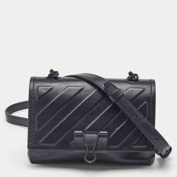Off-White Black Leather Binder Clip Flap Shoulder Bag