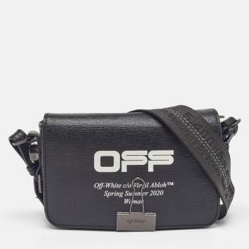 Off-White Black Leather Binder Clip Flap Shoulder Bag