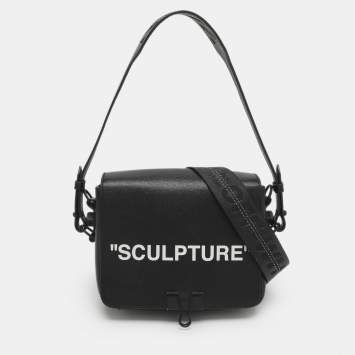 Pre Owned Off-White Sculpture Binder Clip Black Leather Crossbody Bag