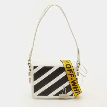 Pre Owned Off-White Binder Clip Mini White/Black Leather Diag Stripe Shoulder Bag