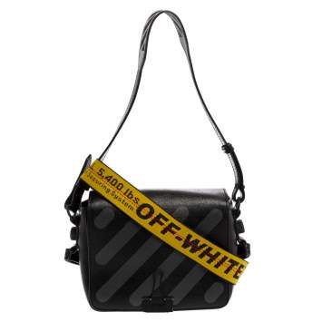 Pre Owned Off-White Black Diagonal Print Leather Binder Clip Crossbody Bag