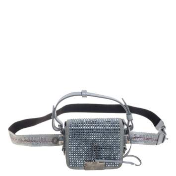Pre Owned Off-White Ash Blue Crystal Embellishment Leather and Suede Baby Binder Flap Bag