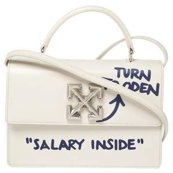 Pre Owned OFF-WHITE White Leather 1.4 Jitney Quote Bag "SALARY INSIDE" Top  Handle Bag