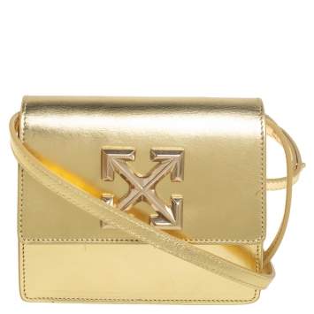 Pre Owned Off White Metallic Gold Leather Jitney 0.7 Shoulder Bag