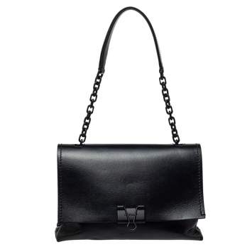 Pre Owned Off-White Black Leather Binder Clip Shouder Bag
