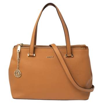 Pre Owned DKNY Tan Saffiano Leather Double Zip Tote