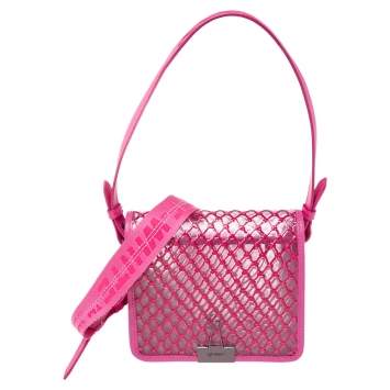 Pre Owned Off-White Transparent/Pink PVC and Leather Binder Clip Flap Shoulder Bag