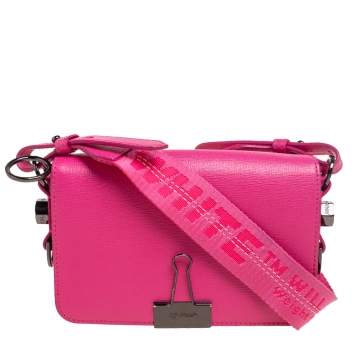 Pre Owned Off-White Pink Leather Binder Clip Crossbody Bag