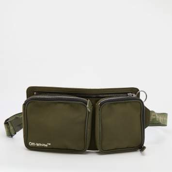 Pre Owned Off-White Military Green Logo Print Nylon Cordura Hip Belt Bag