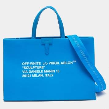 Pre Owned Off-White Blue Leather Medium Box Tote 