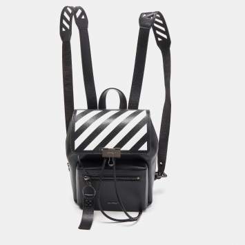 Pre Owned Off-White Black/White Leather Diag Drawstring Backpack