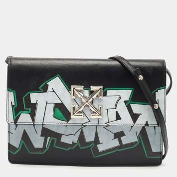 Pre Owned Off-White Black Leather 1.0 Jitney Crossbody Bag