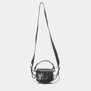 Pre Owned Off-White c/o Virgil Abloh Black Leather Mini Binder Clip Fringe Crossbody Bag