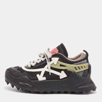 Pre Owned Off-White Black Leather and Mesh Odsy 1000 Lace Up Sneakers Size 39