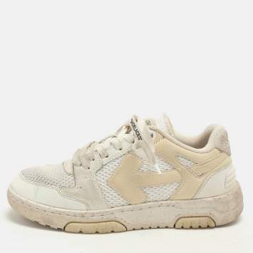 Pre Owned Off-White Cream Leather and Mesh Out Of Office Low Top Sneakers Size 38