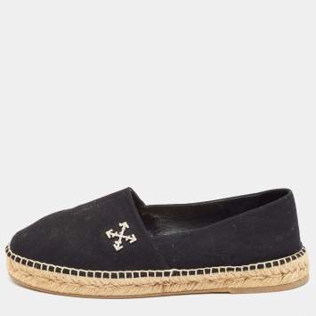 Pre Owned Off-White Black Canvas Espadrille Flats Size 40