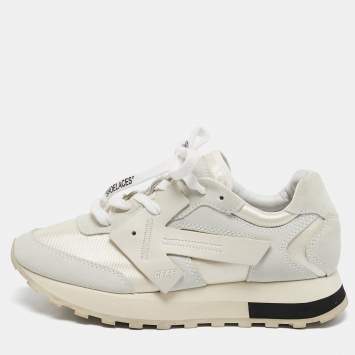 Pre Owned Off-White White Fabric and Suede HG Runner Sneakers Size 37
