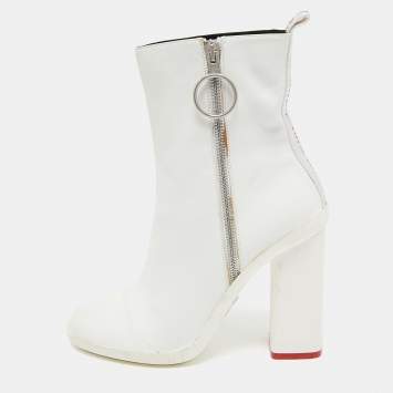 Pre Owned Off-White White Leather Block Heel Ankle Length Boots Size 39
