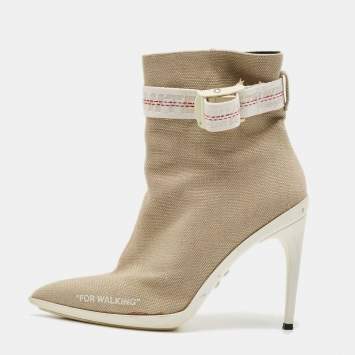 Pre Owned Off-White Grey Canvas Co Virgil Abloh Ankle Boots Size 38