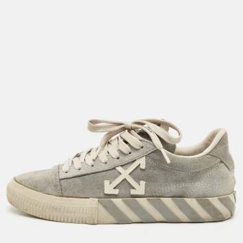 Pre Owned Off-White Grey Suede Vulcanized Low Top Sneakers Size 40