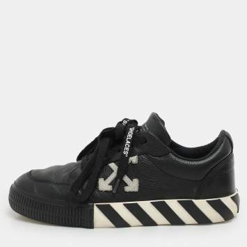 Off-White Black Leather Vulcanized Low Top Sneakers Size 37