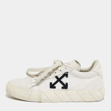 Pre Owned Off-White White Canvas Vulcanized Lace Up Sneakers Size 38