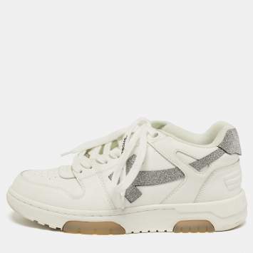 Pre Owned Off-White Out Of Office Size 37 White/Silver Leather Lace Up Sneakers