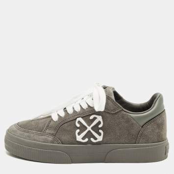 مملوكة مسبقًا Off-White Vulcanized Size 38 Grey Leather and Suede Lace Up Sneakers