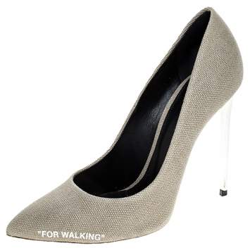 Pre Owned Off-White Beige Canvas Pointed Toe Pumps Size 39