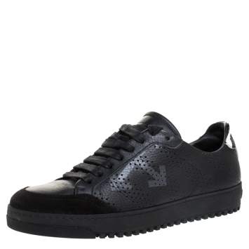 Pre Owned Off-White Black Arrow Print Leather Lace Up Sneakers Size 38