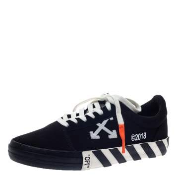 Pre Owned Off-White Black/White Canvas Vulcanized Striped Low Top Sneakers Size 40