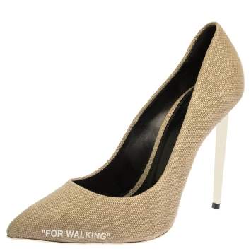 Pre Owned Off-White Beige Canvas Pointed Toe Pumps Size 39