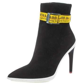 Pre Owned Off White Black Suede Pointed Toe Ankle Booties Size 38