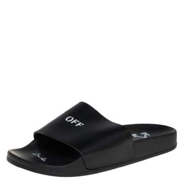 Pre Owned Off-White Black Rubber OFF Slide Sandals Size 38