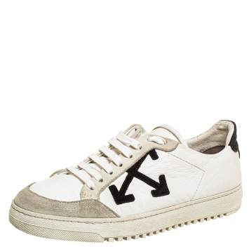 Pre Owned Off-White White/Black Leather Carryover Low Top Sneakers Size 37