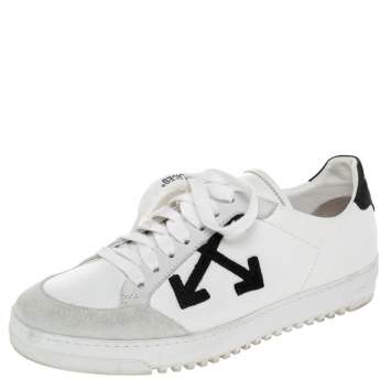 Pre Owned Off-White White/Black Leather And Suede 2.0 Low Top Sneakers Size 38
