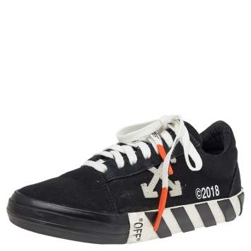 Pre Owned Off-White Black/White Canvas and Suede Vulcanized Striped Low Top Sneakers Size 36