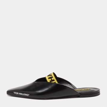 Pre Owned Off-White Black Leather Mule Sandals Size 41