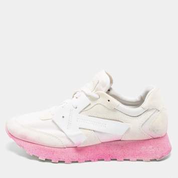Pre Owned Off-White White Fabric and Suede Degrade HG Runner Sneakers Size 40