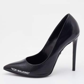 Pre Owned Off-White Black Leather For Walking Pointed Toe Pumps Size 38