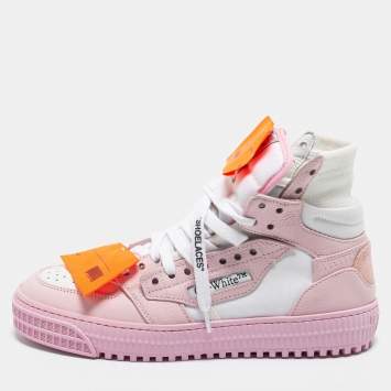 Pre Owned Off-White Pink/White Canvas and Leather Off Court Sneakers Size 36