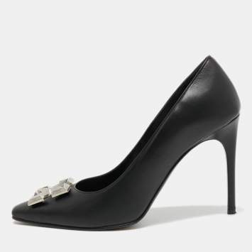 Pre Owned Off White Black Leather Arrow Embellished Pumps Size 41