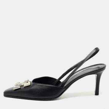 Pre Owned Off-White Black Leather Arrow Slingback Pumps Size 41
