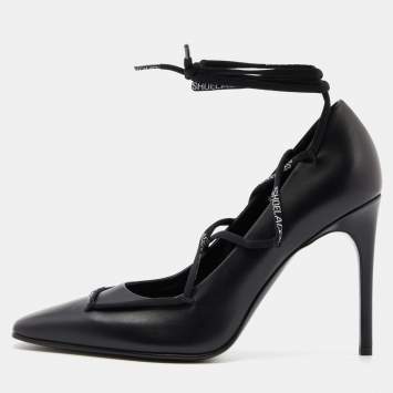 Pre Owned Off-White Black Leather Lace Up Pumps Size 39