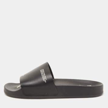 Pre Owned Off-White Black Rubber Corporate Print Flat Slides Size 39